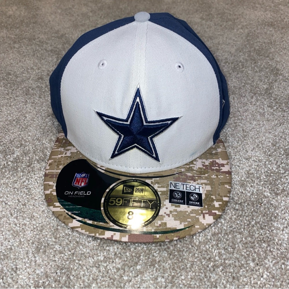 Dallas Cowboys New Era Salute To Service Hat White Navy Camo 59Fifty‎ NFL Size 8